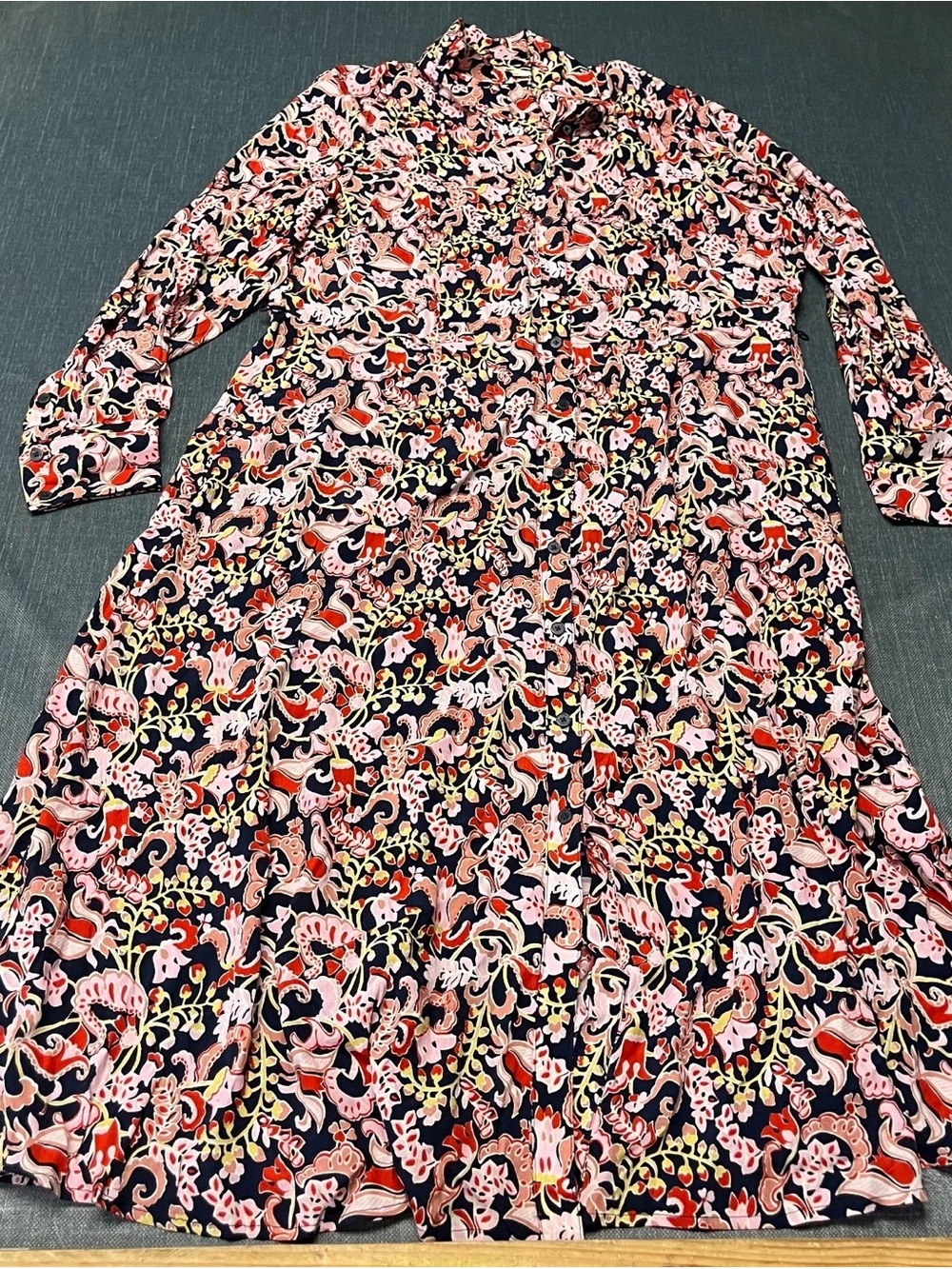 Boden Navy Floral Long Sleeve Dress - Pink & Red Accents